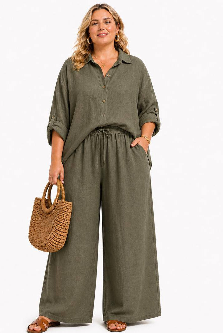 Olive Green plus size trousers in linen