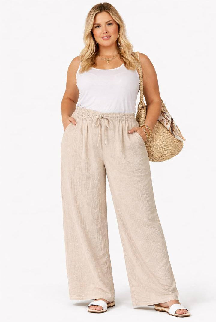 plus size cotton trousers in beige