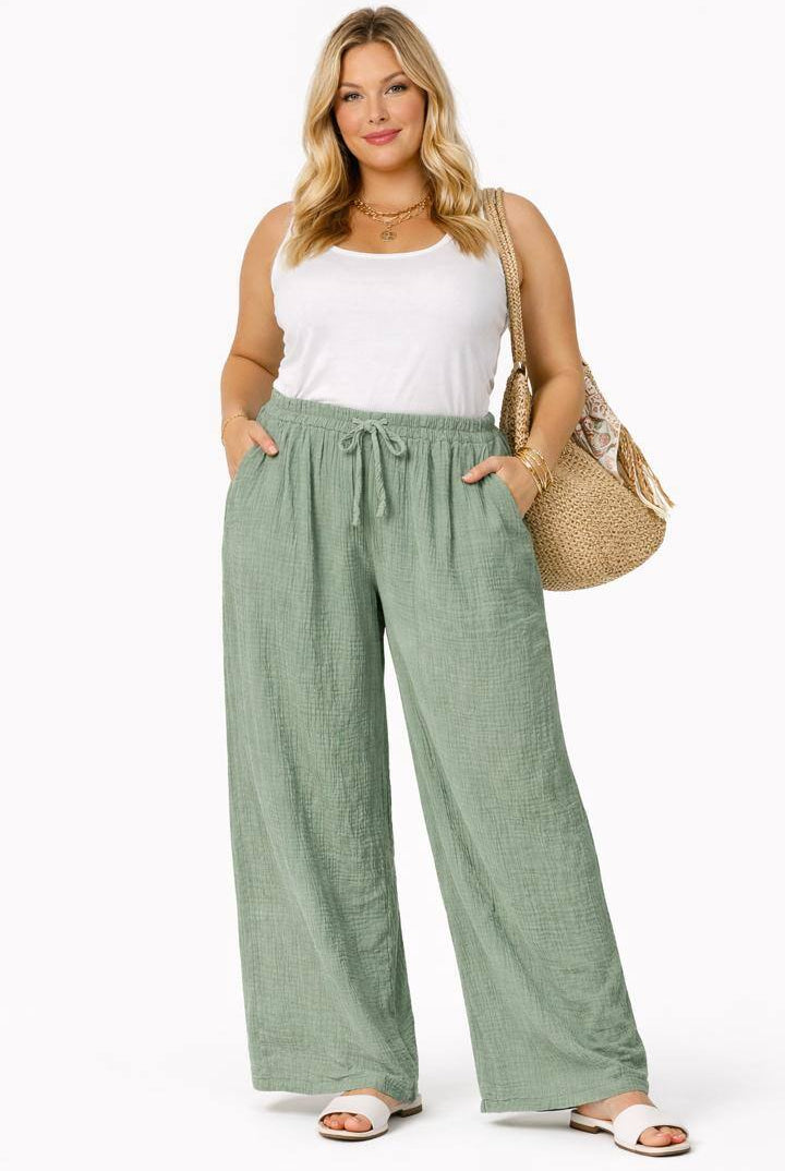 plus size cotton trousers in olive green