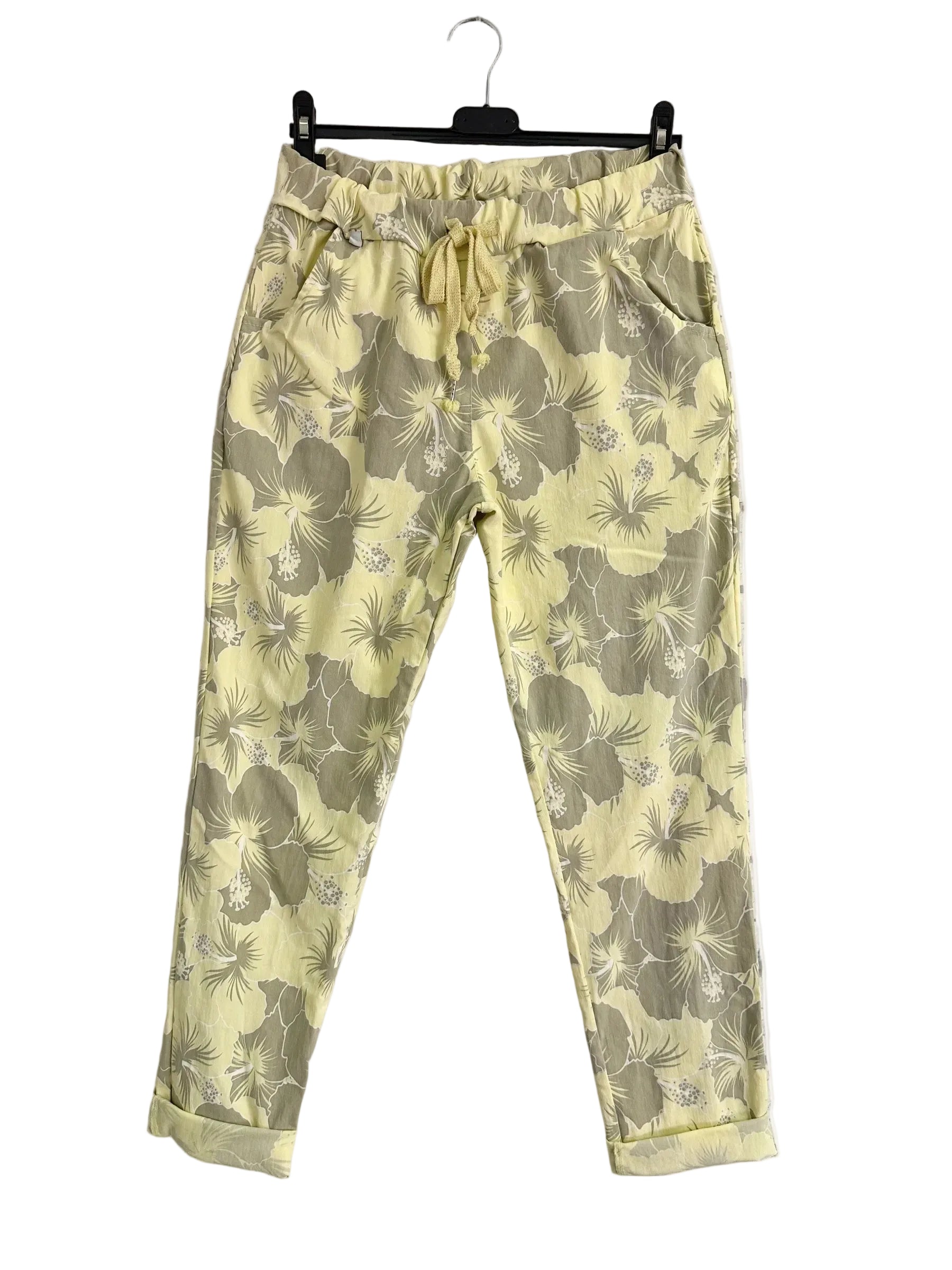Yellow floral patterned pants