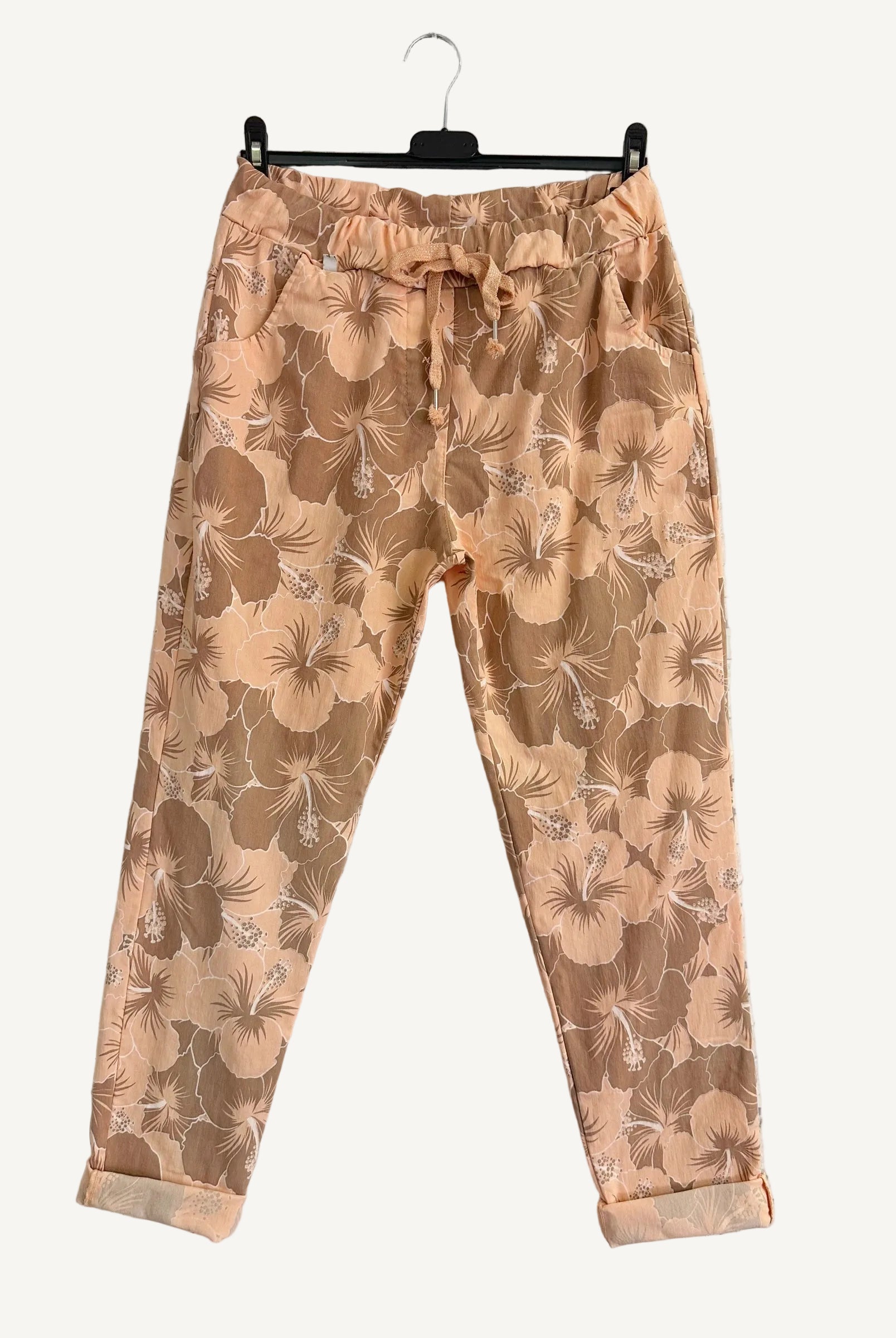 Salmon coloured Floral-patterned pants