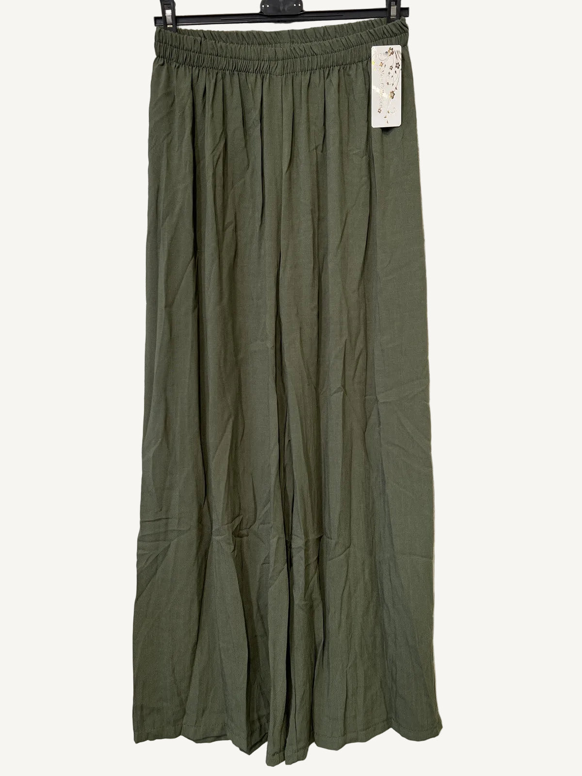 Khaki loose fit viscose trousers