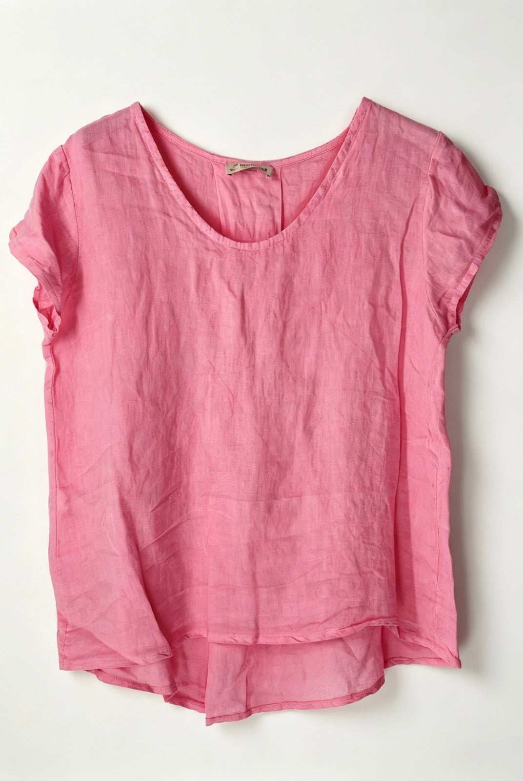Pink short-sleeve top on a white background