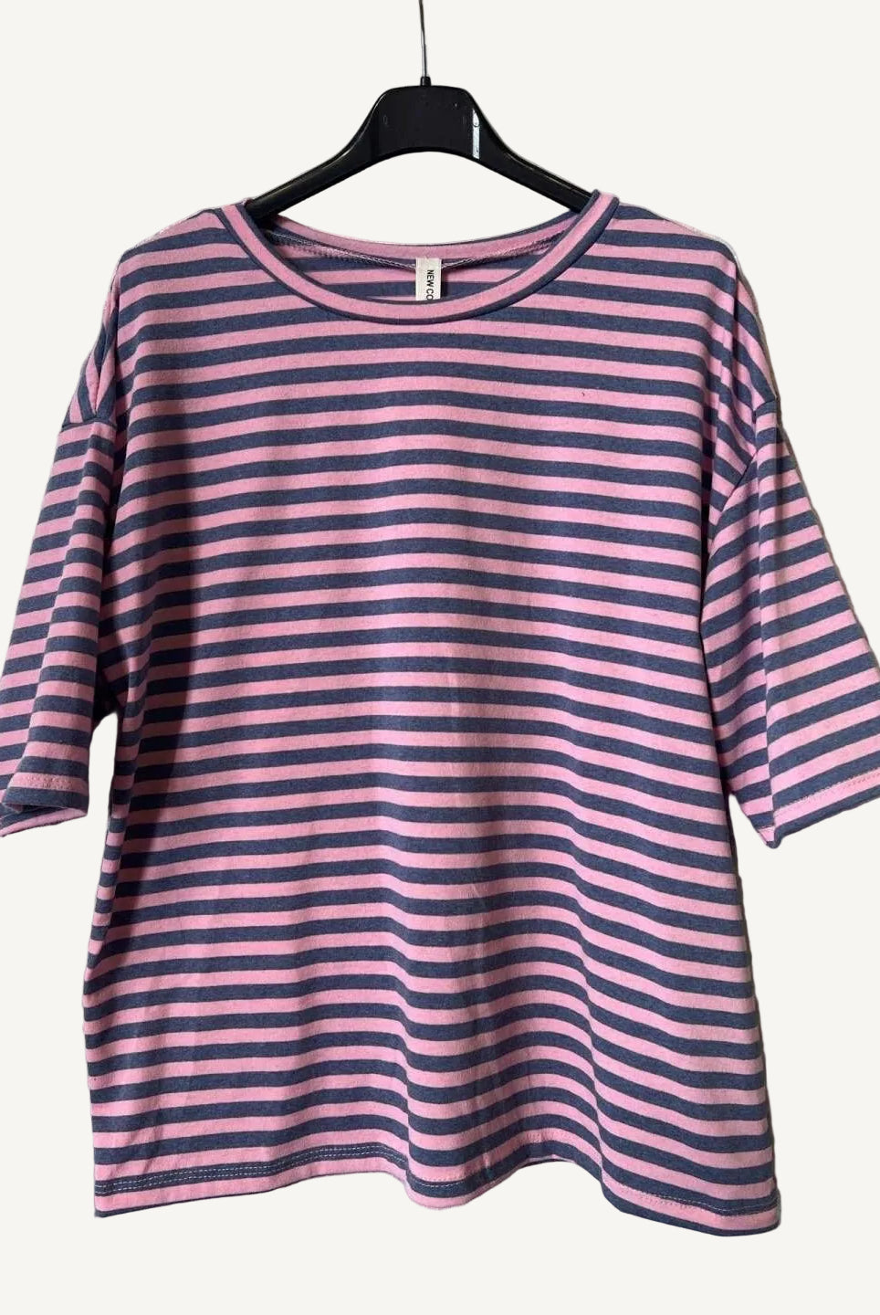 Pink and blue striped t shirt