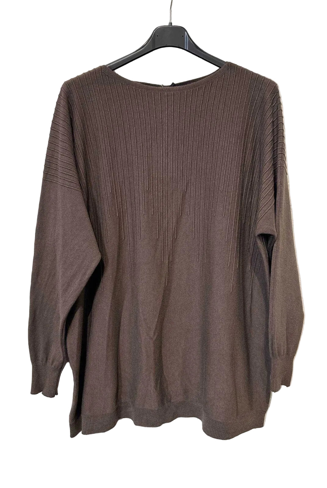 A brown ribbed knit long-sleeve sweater
