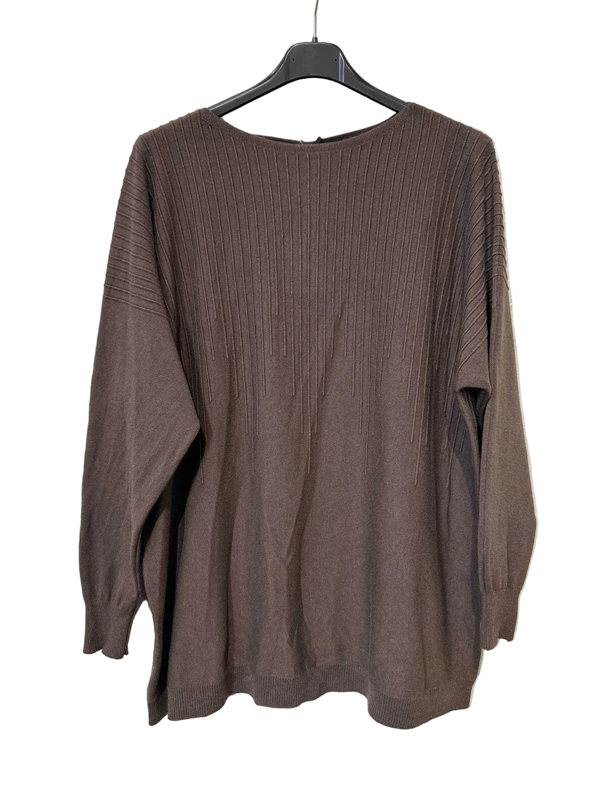 A brown ribbed knit long-sleeve sweater