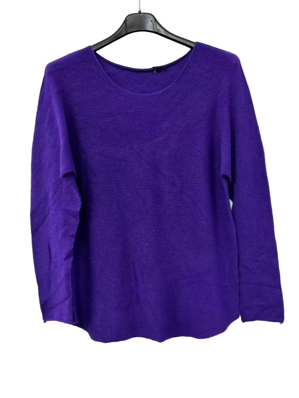 A purple long-sleeve knit sweater with round neck