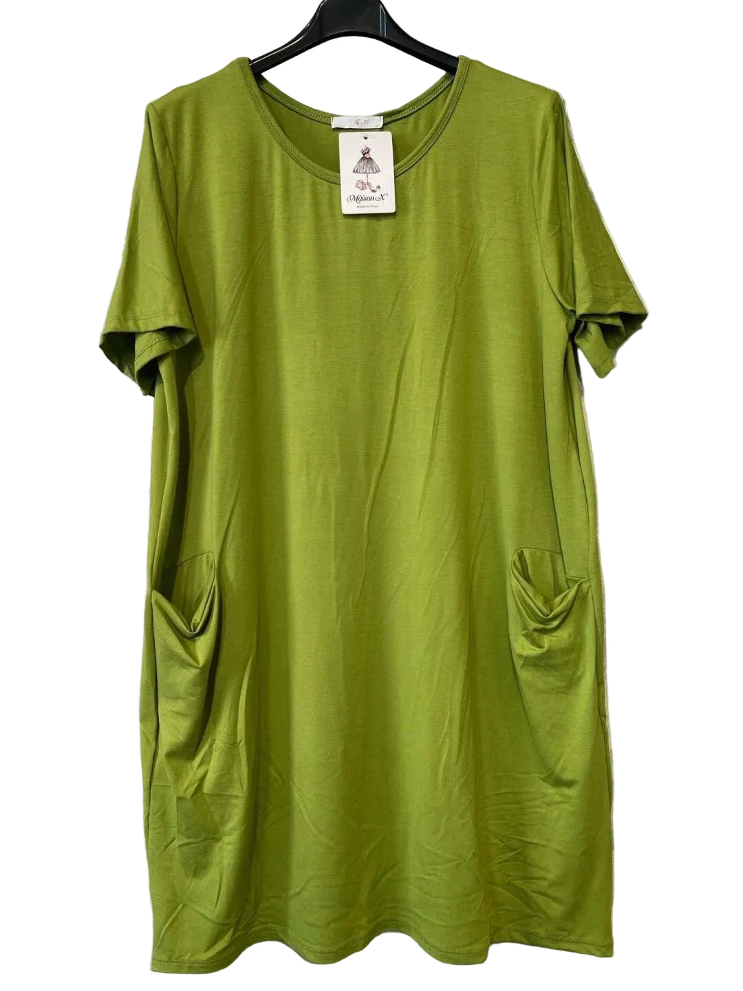 A lime green short-sleeve dress with pockets
