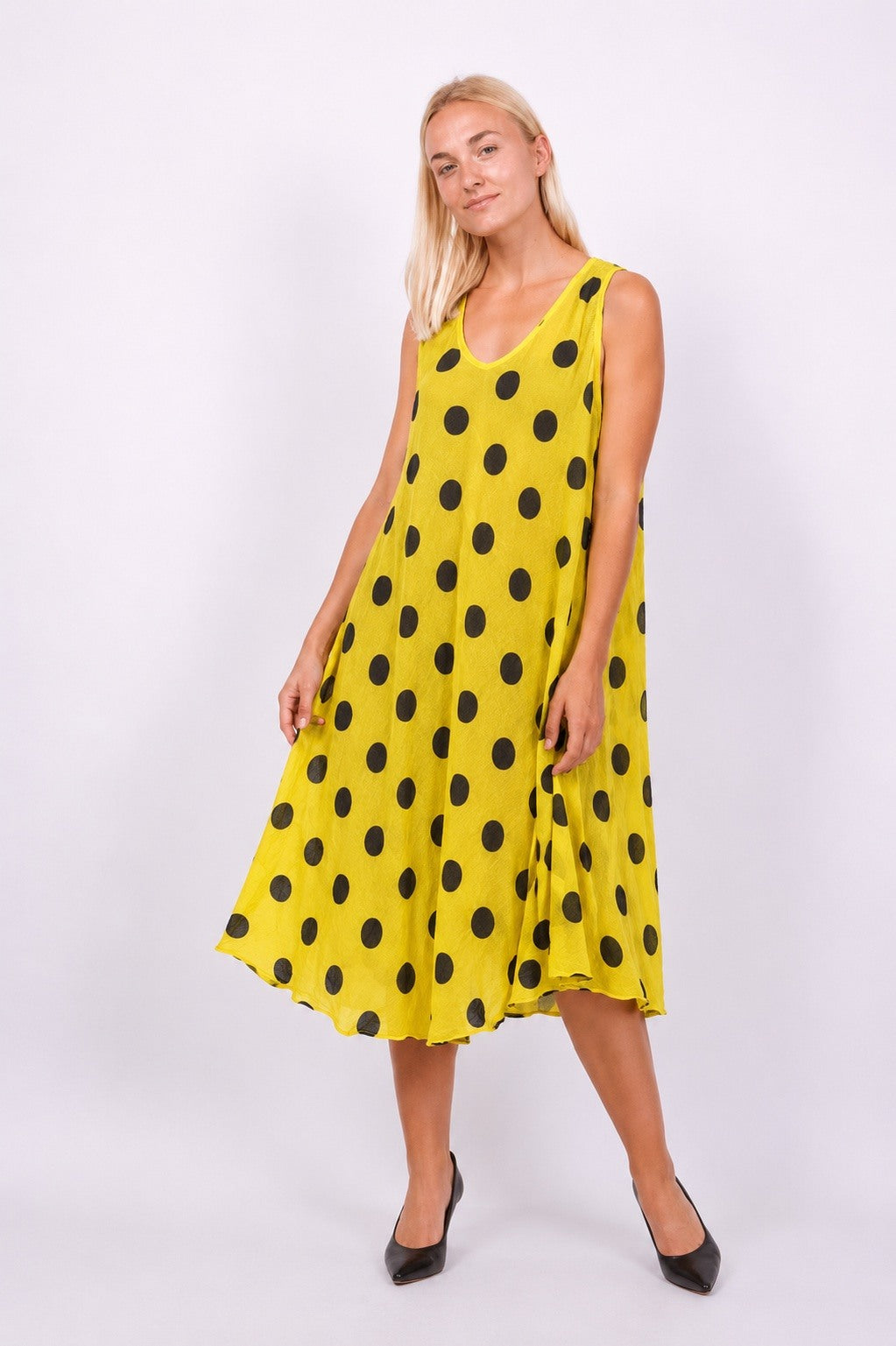 Yellow polka dot sleeveless dress