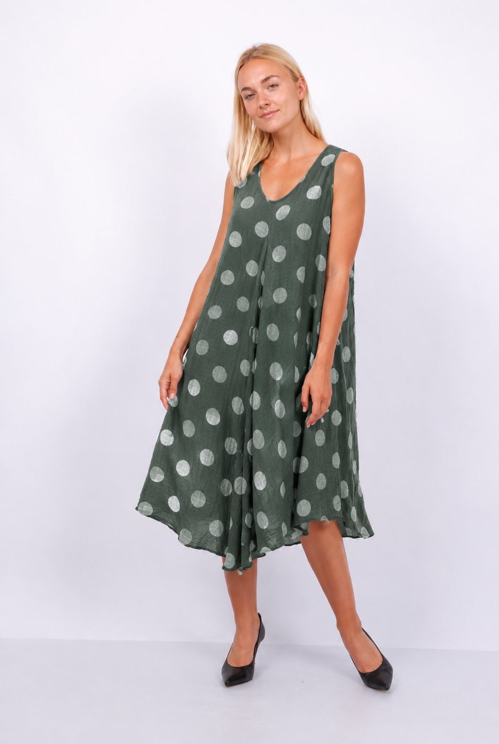 Khaki polka dot sleeveless dress