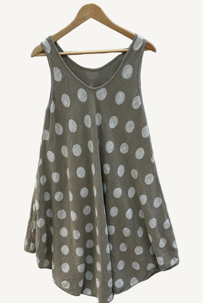 Taupe polka dot sleeveless dress