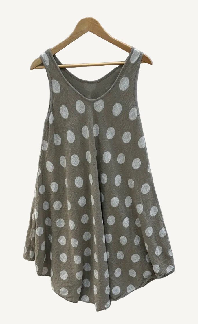Taupe polka dot sleeveless dress