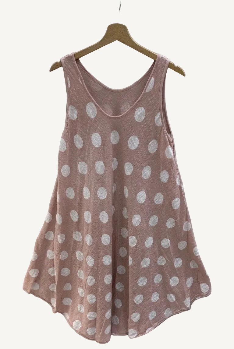 Pink polka dot sleeveless dress