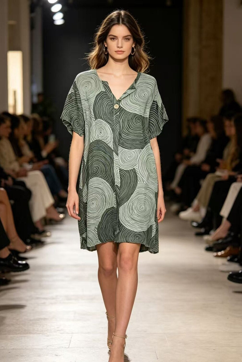 Khaki spiral print dress