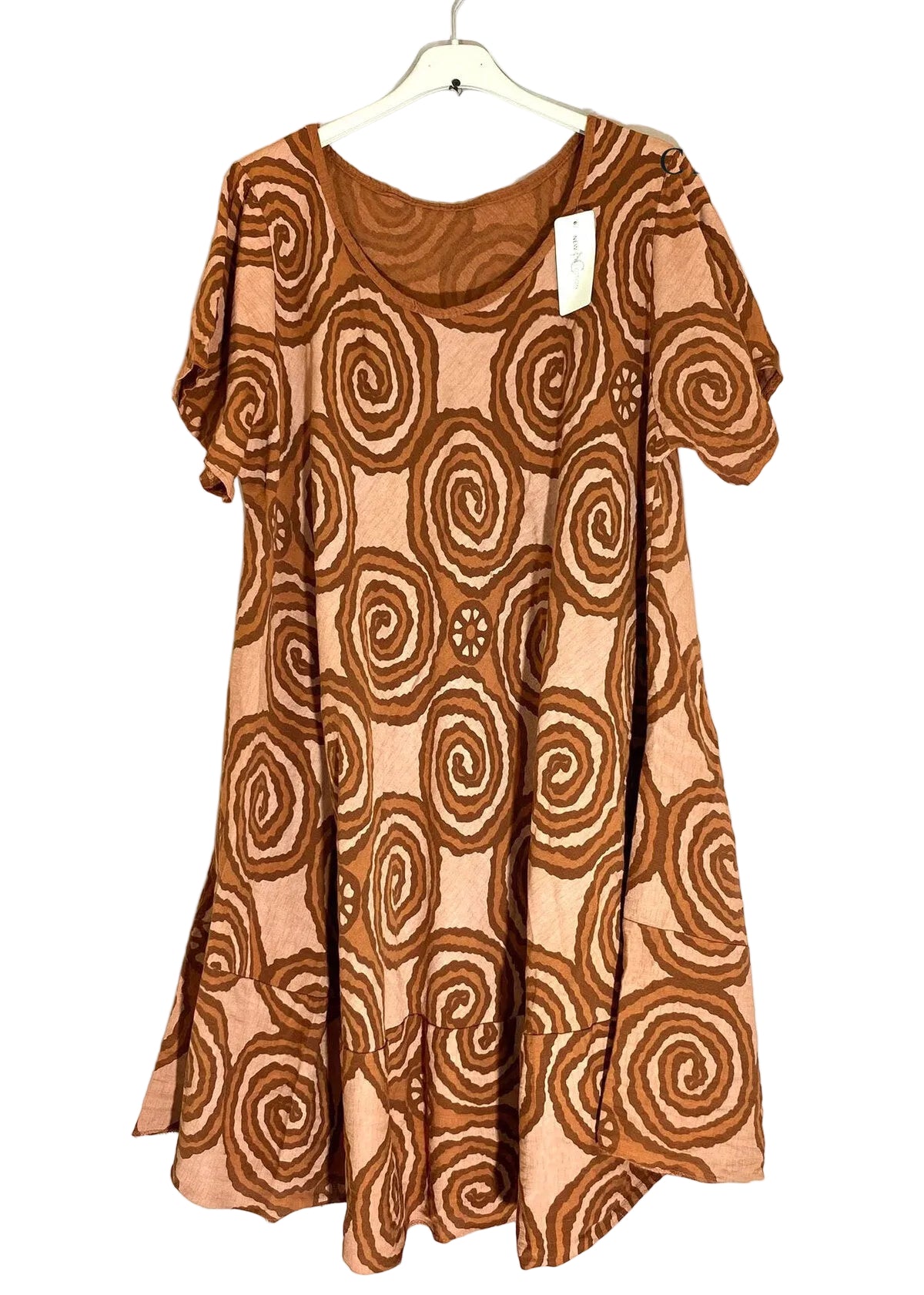 Spiral print dress in brick