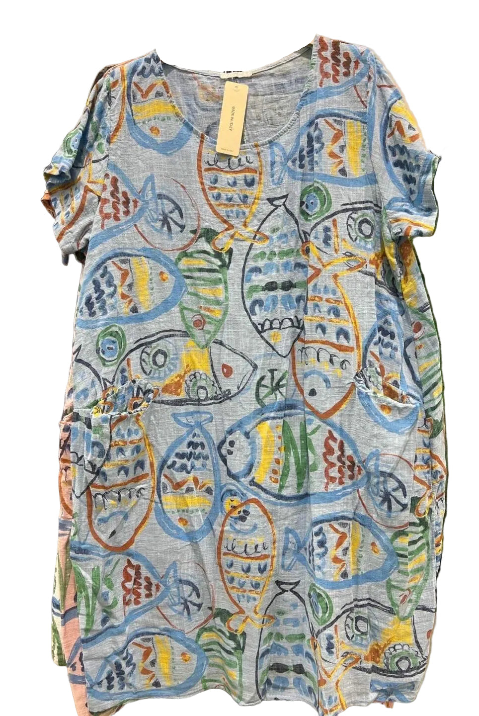 Sky blue fish print dress
