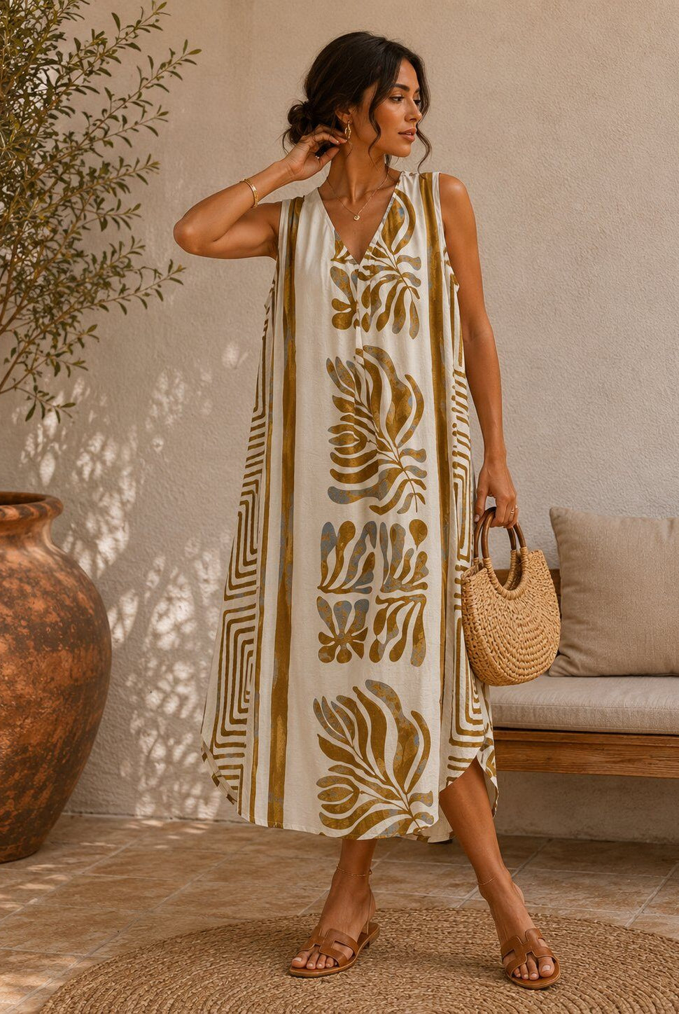 Beige natural print dress