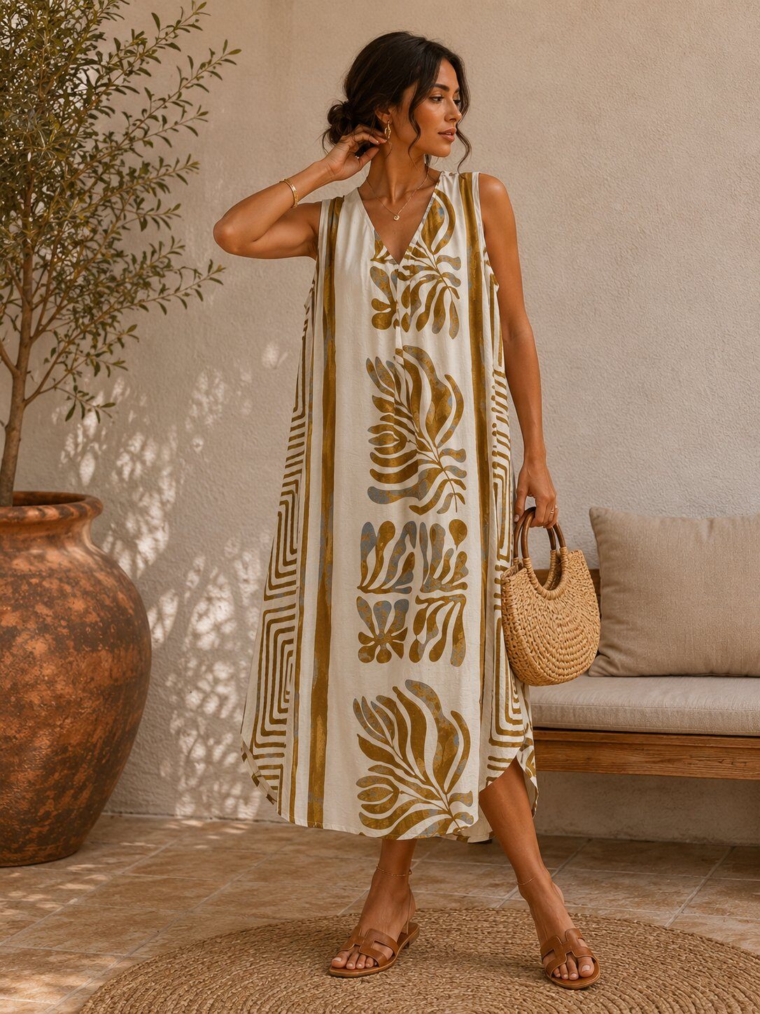 Beige natural print dress