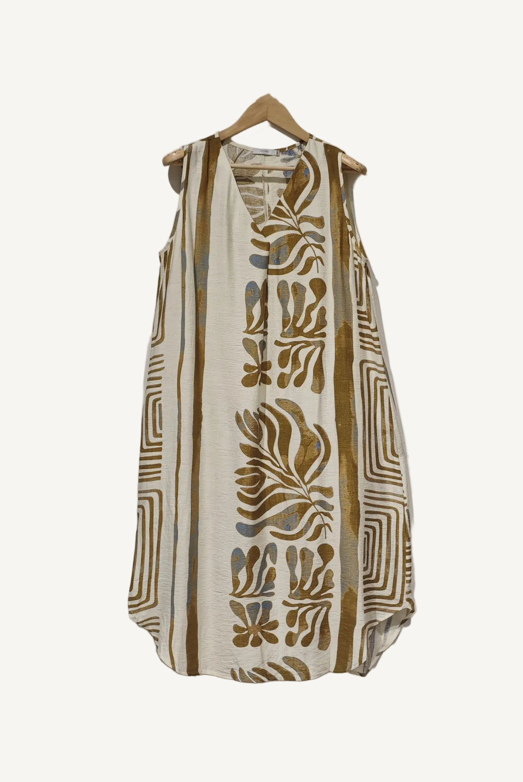 Beige sleeveless natural print dress