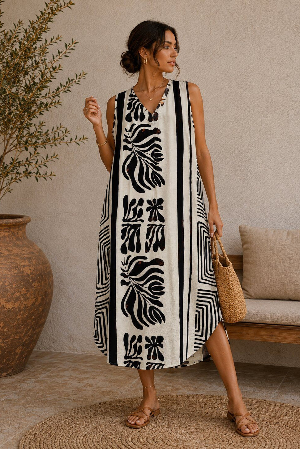 Black natural print dress