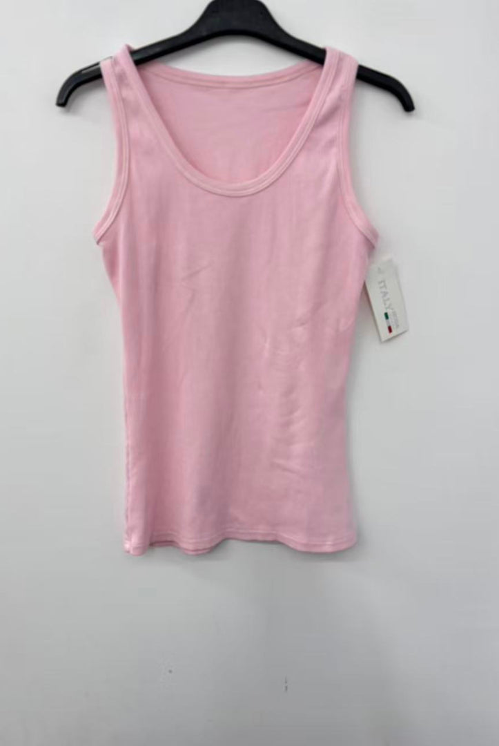 Rose tank top on a hanger against a white background