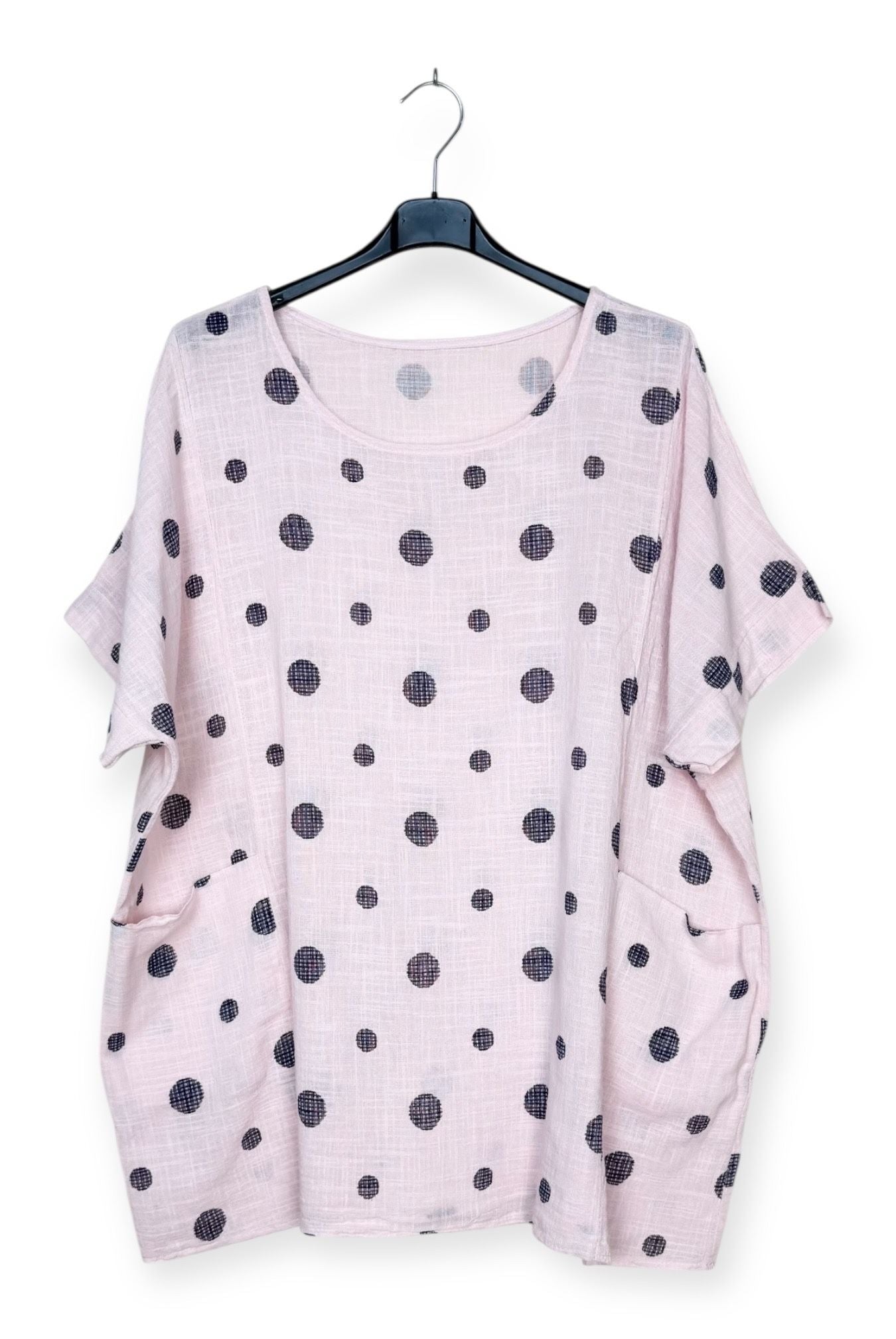 Polka dot print top in rose pink plus size