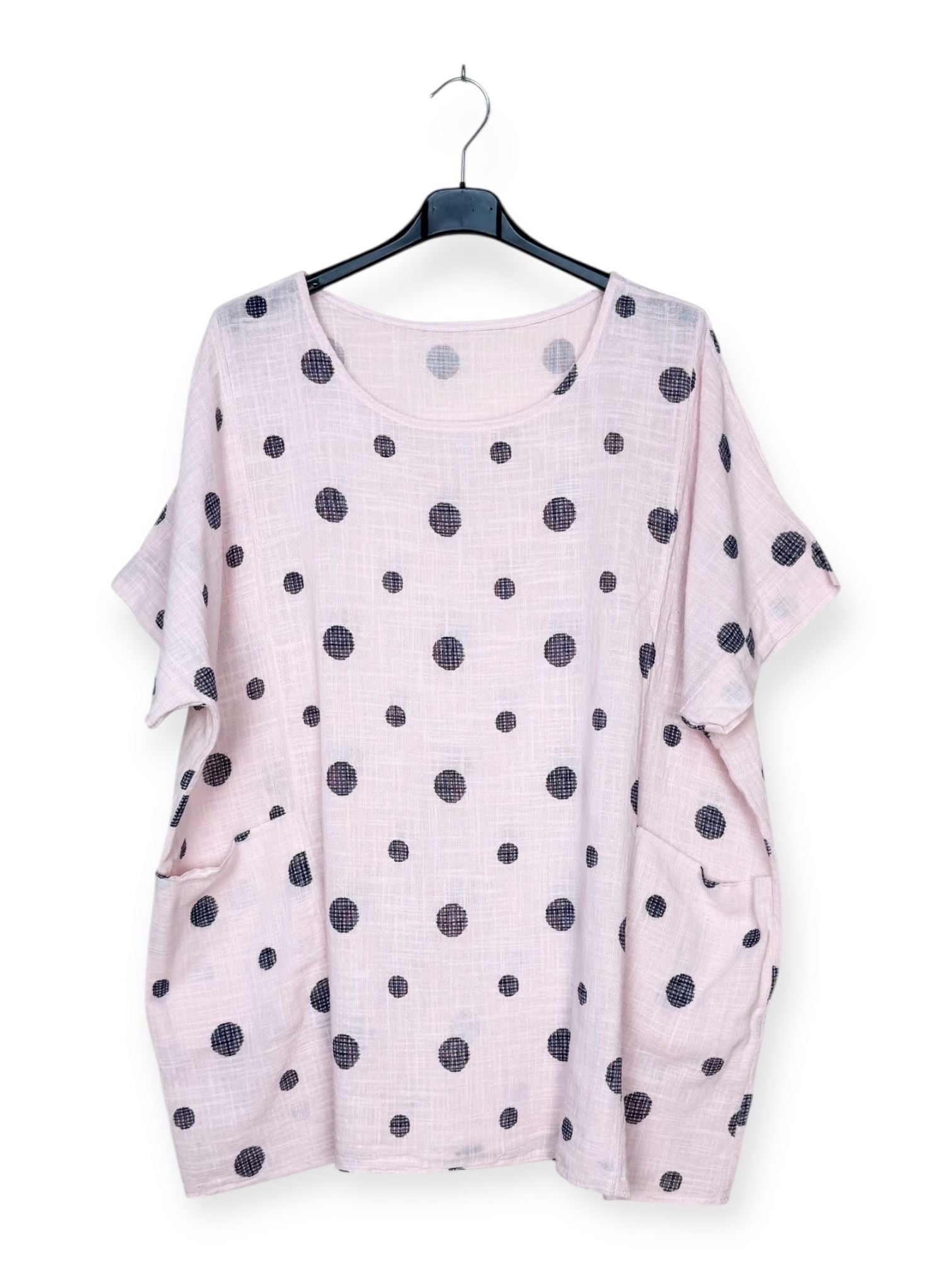 Polka dot print top in rose pink plus size