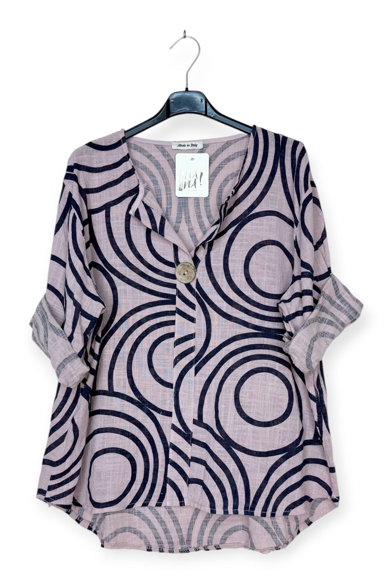 Rose pink cotton top with feature large button