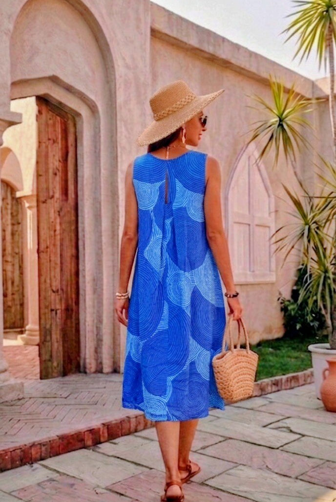 spiral print sleeveless dress