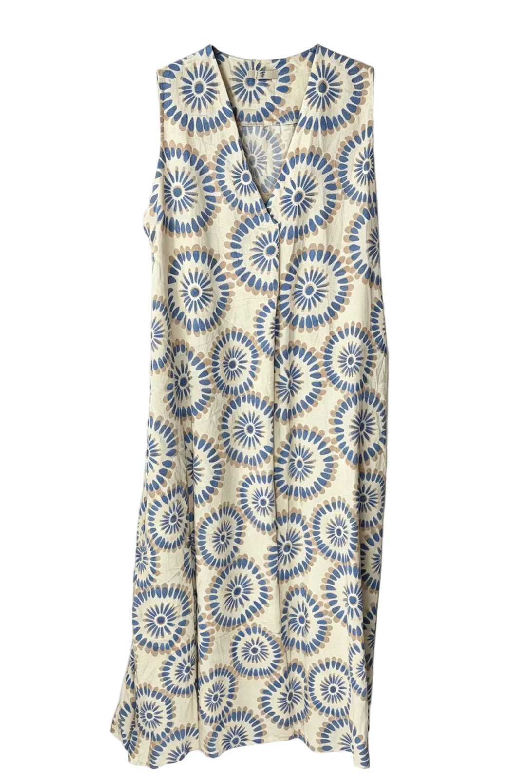 sky blue printed dress on plain background