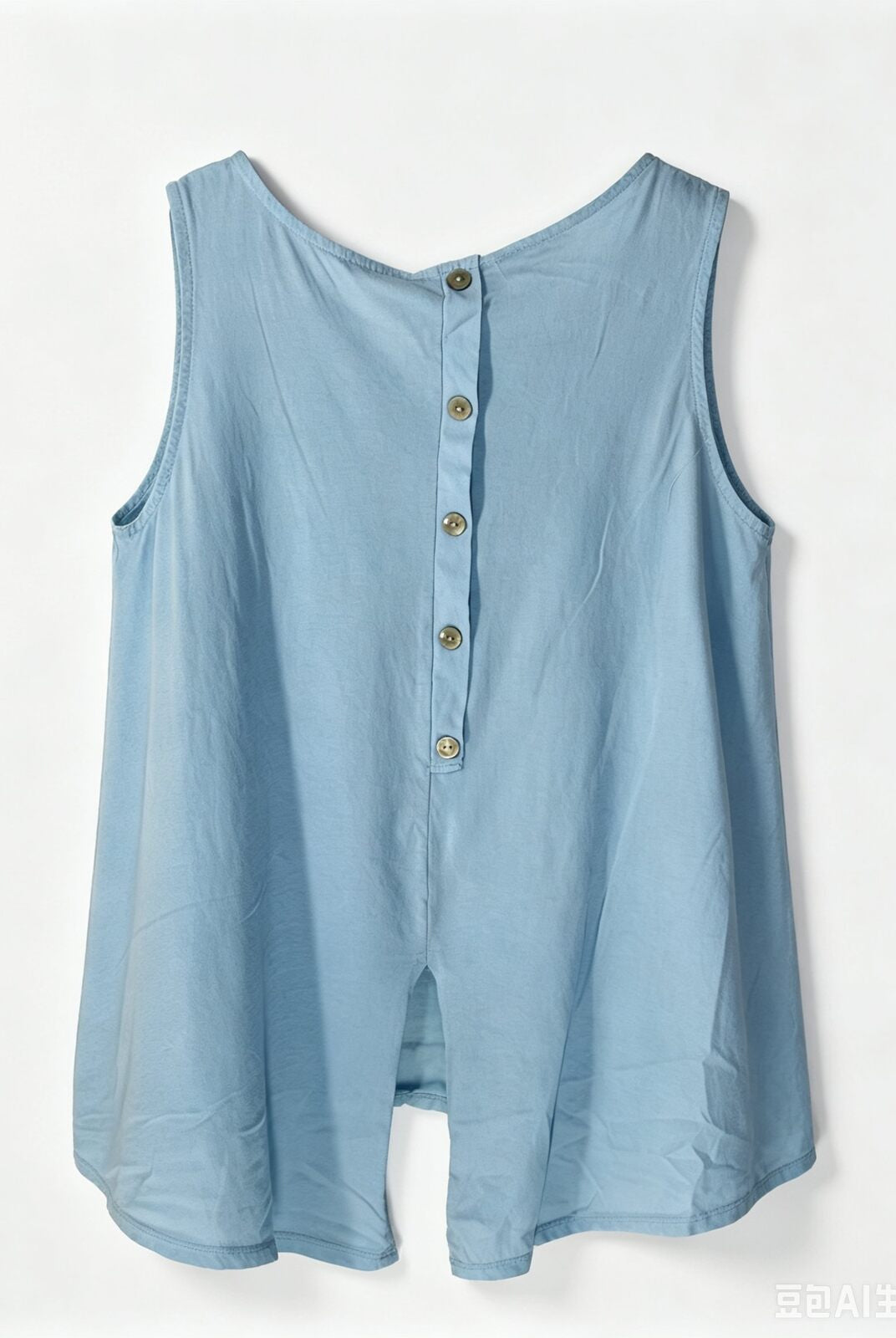 Sky blue sleeveless top with button back