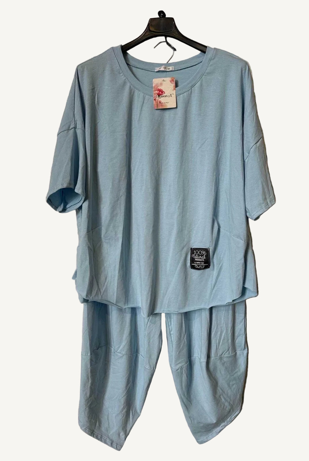 Sky blue outfit with trousers and top in cotton