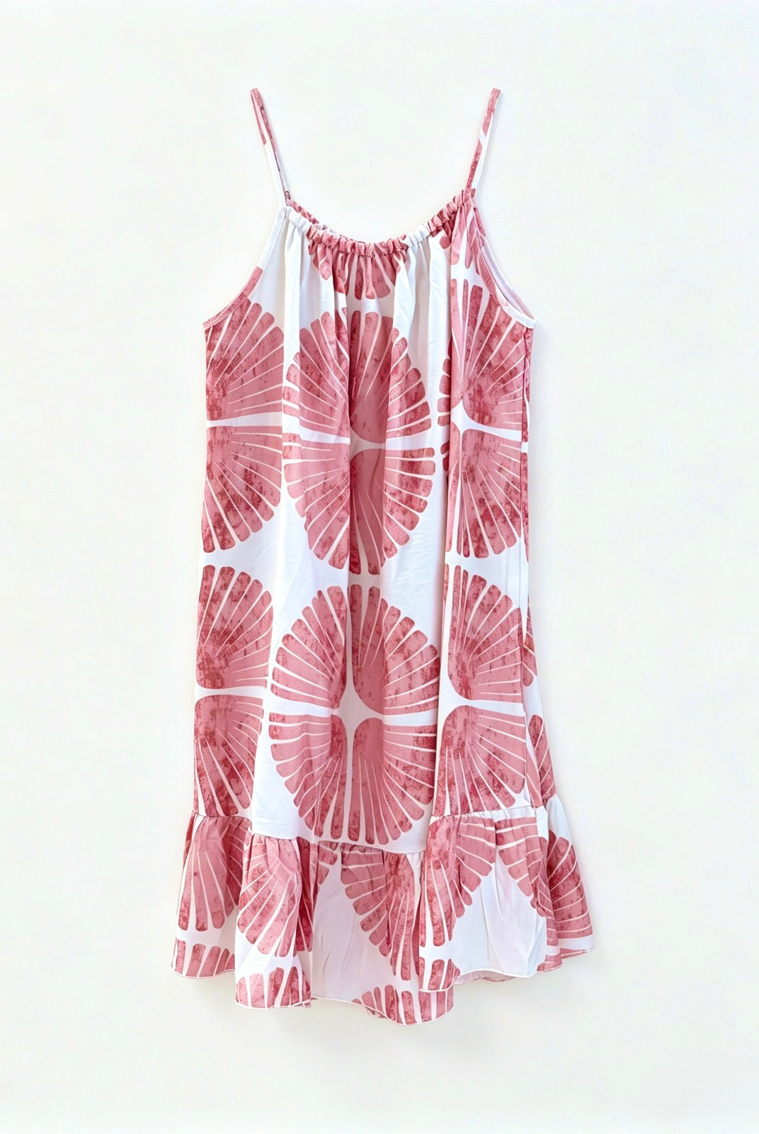 Frilled bottom strappy pink printed dress