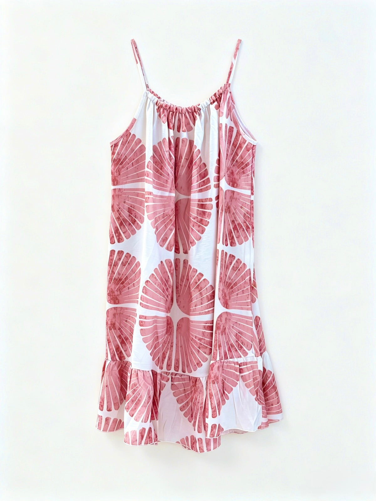 Frilled bottom strappy pink printed dress