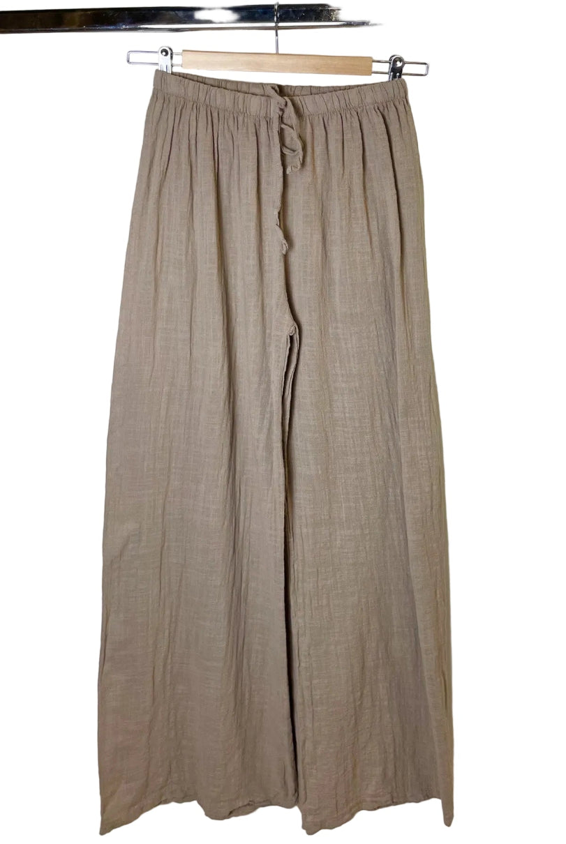 wide leg taupe cotton trousers