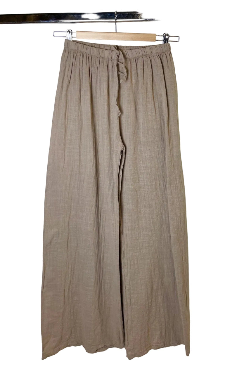 wide leg taupe cotton trousers