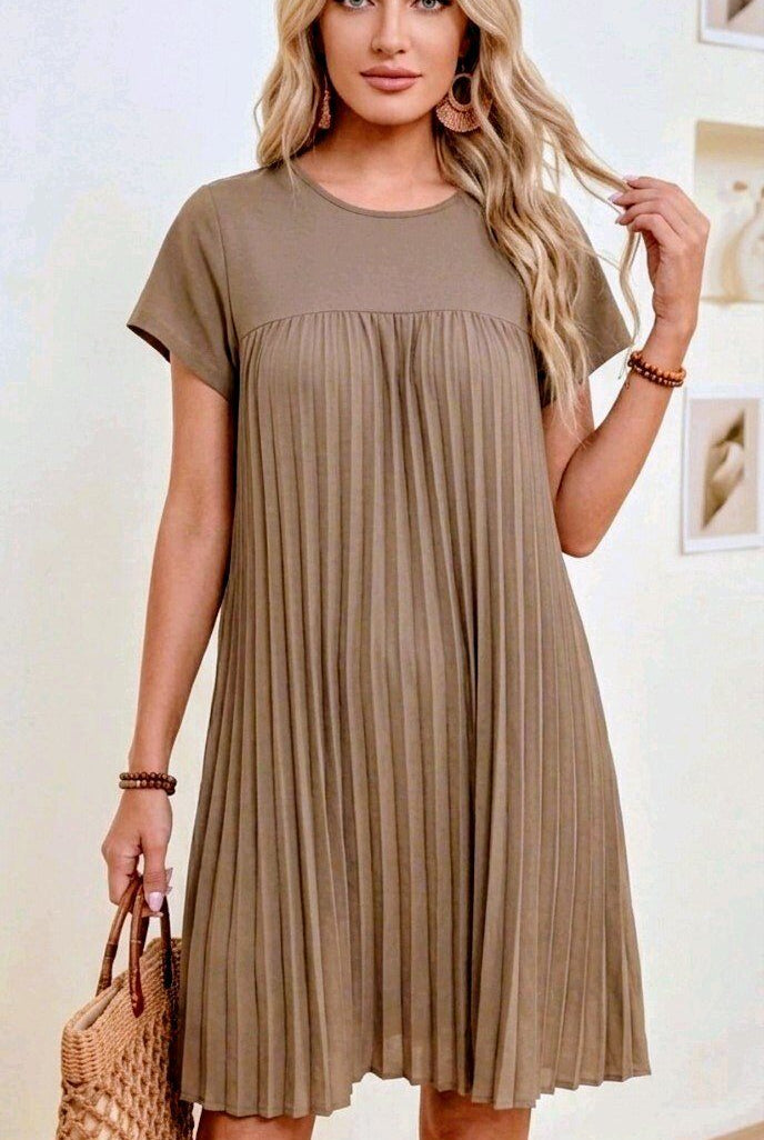 taupe pleated dress