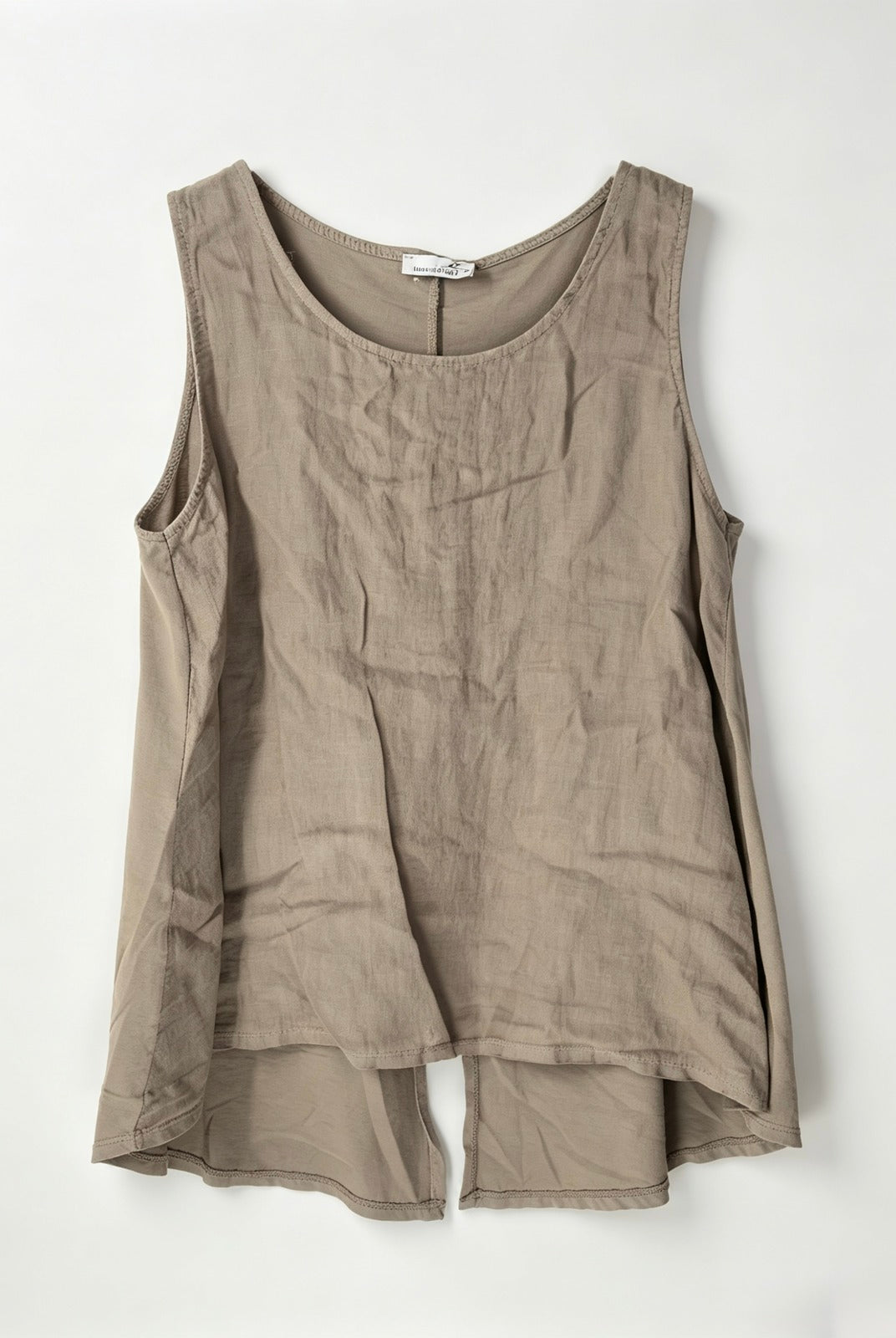 taupe sleeveless top on a white background
