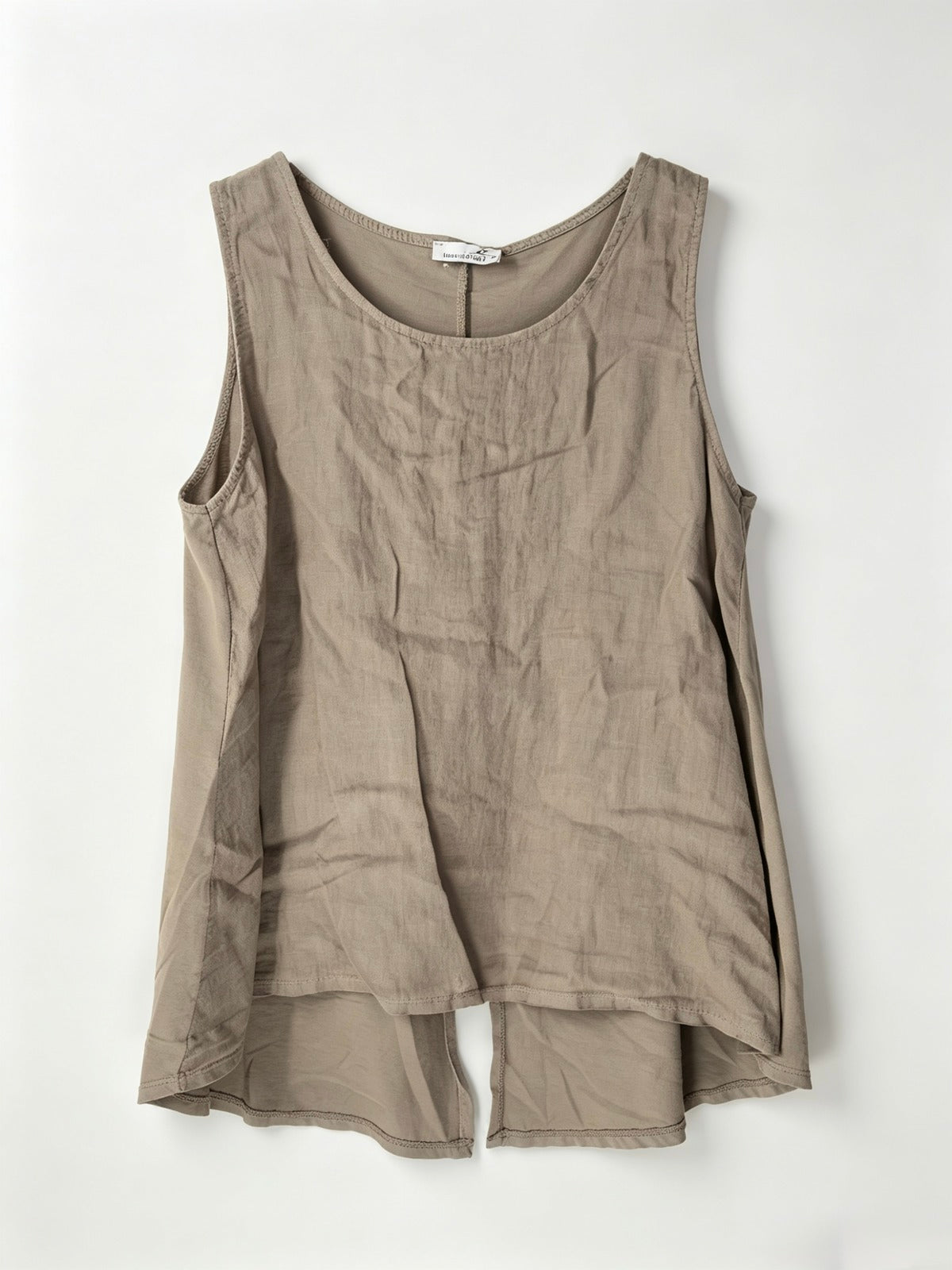 taupe sleeveless top on a white background