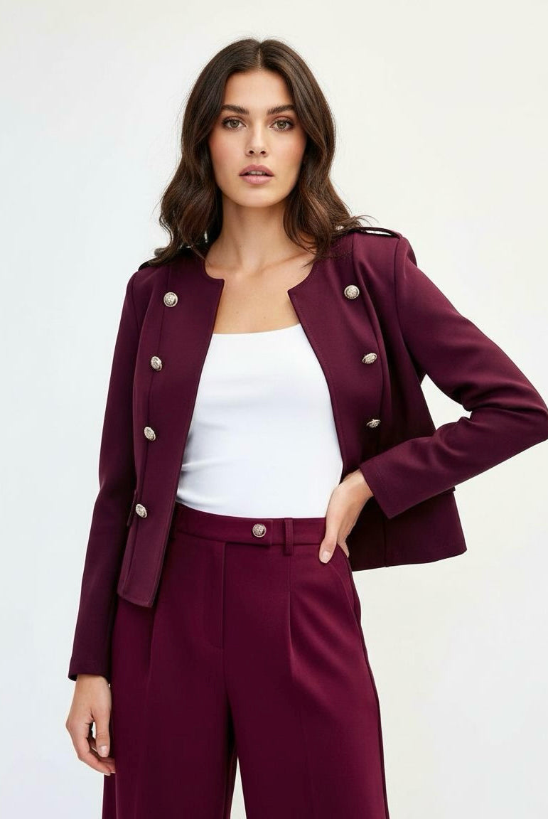 burgundy military style jacket