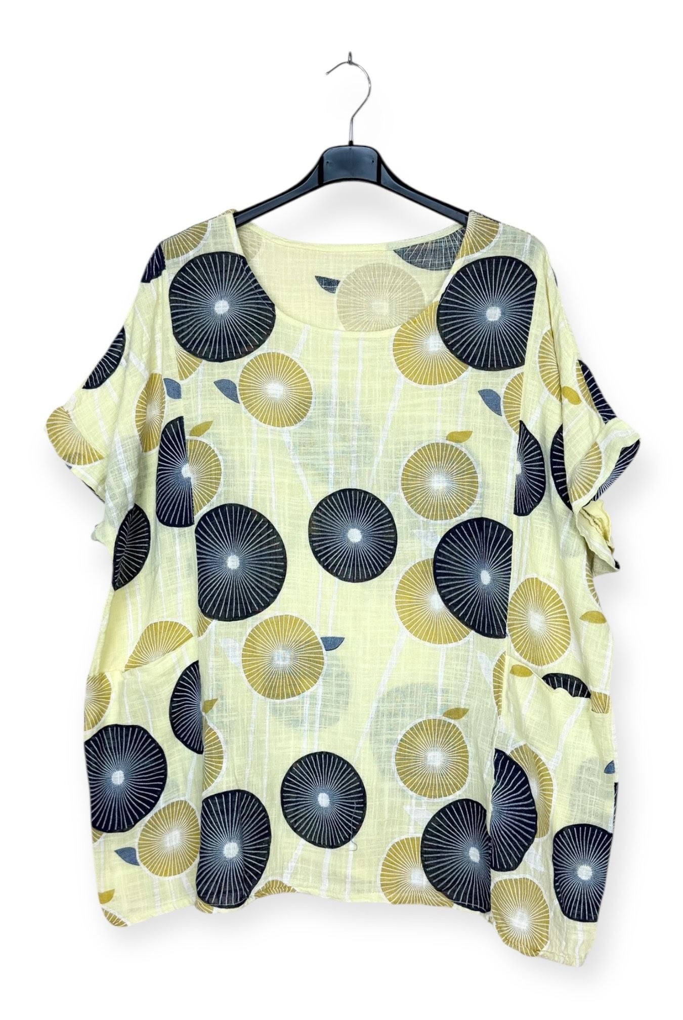 Yellow printed cotton plus size top