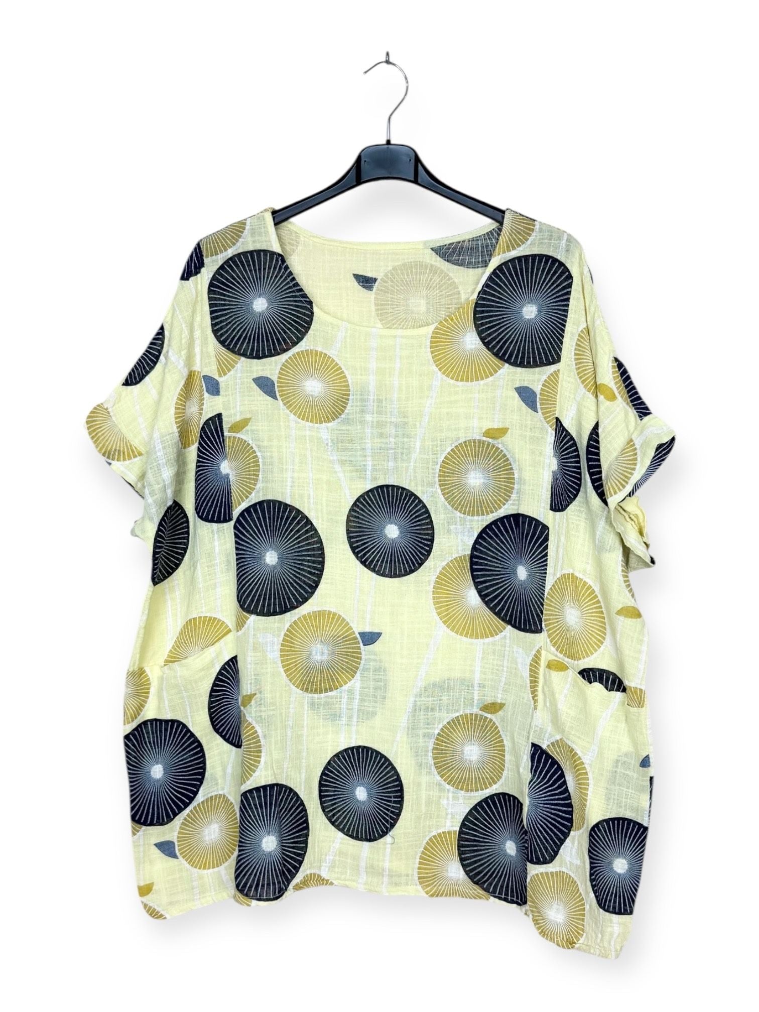 Yellow printed cotton plus size top