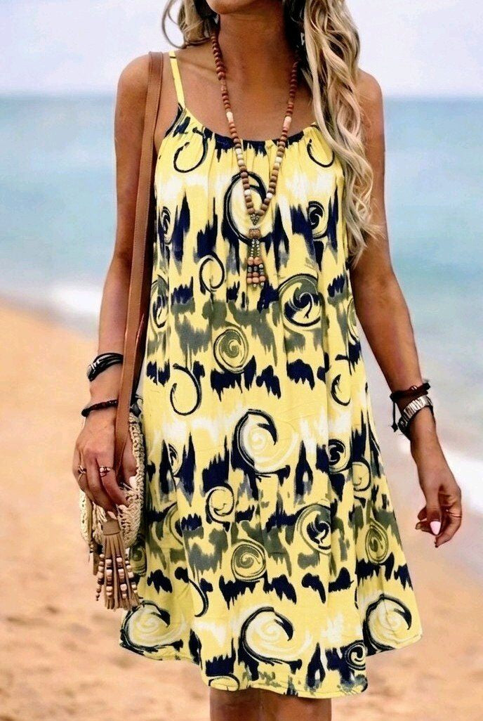 Yellow printed strappy dress