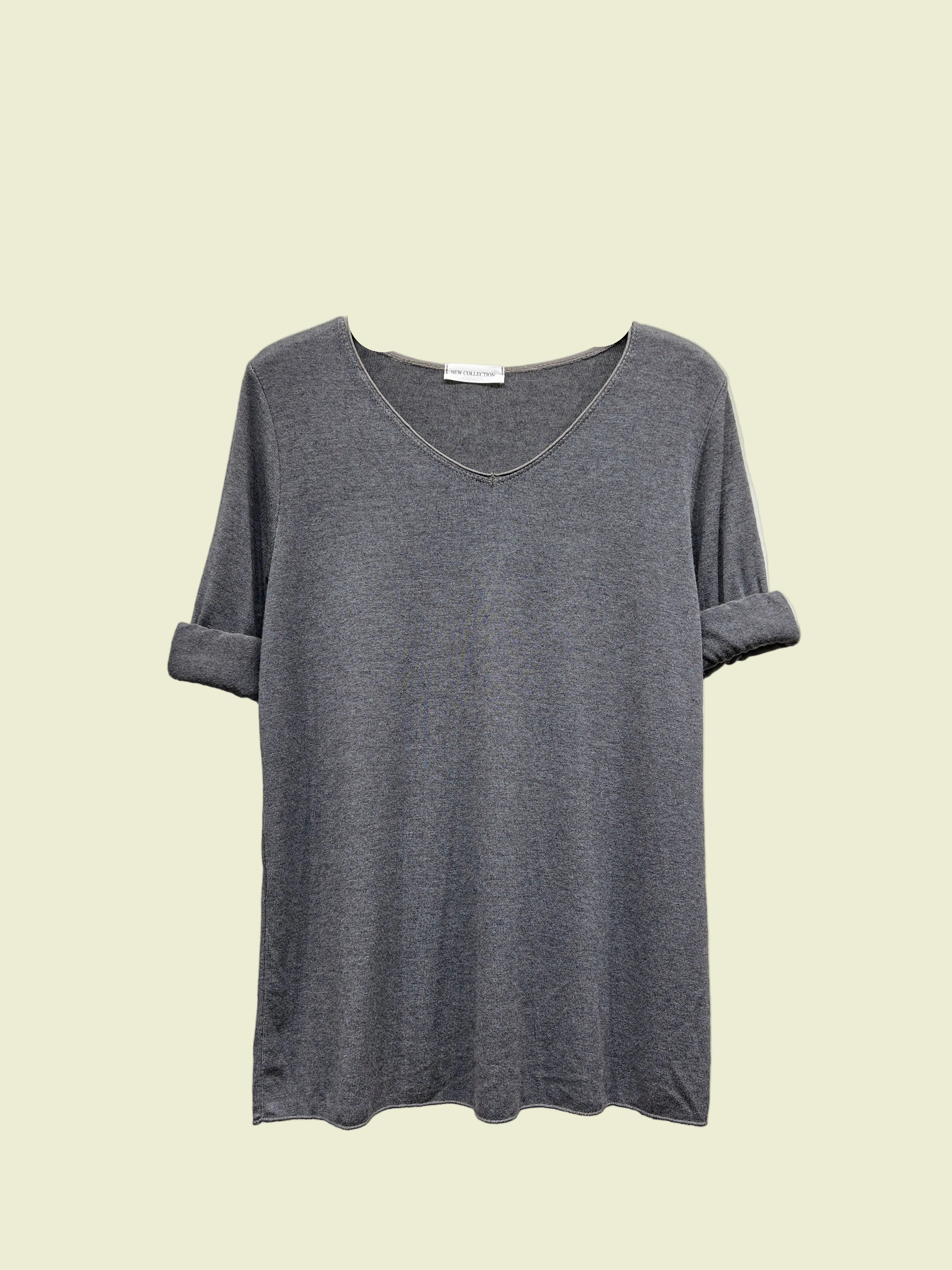 Grey top with long sleeves and v neck