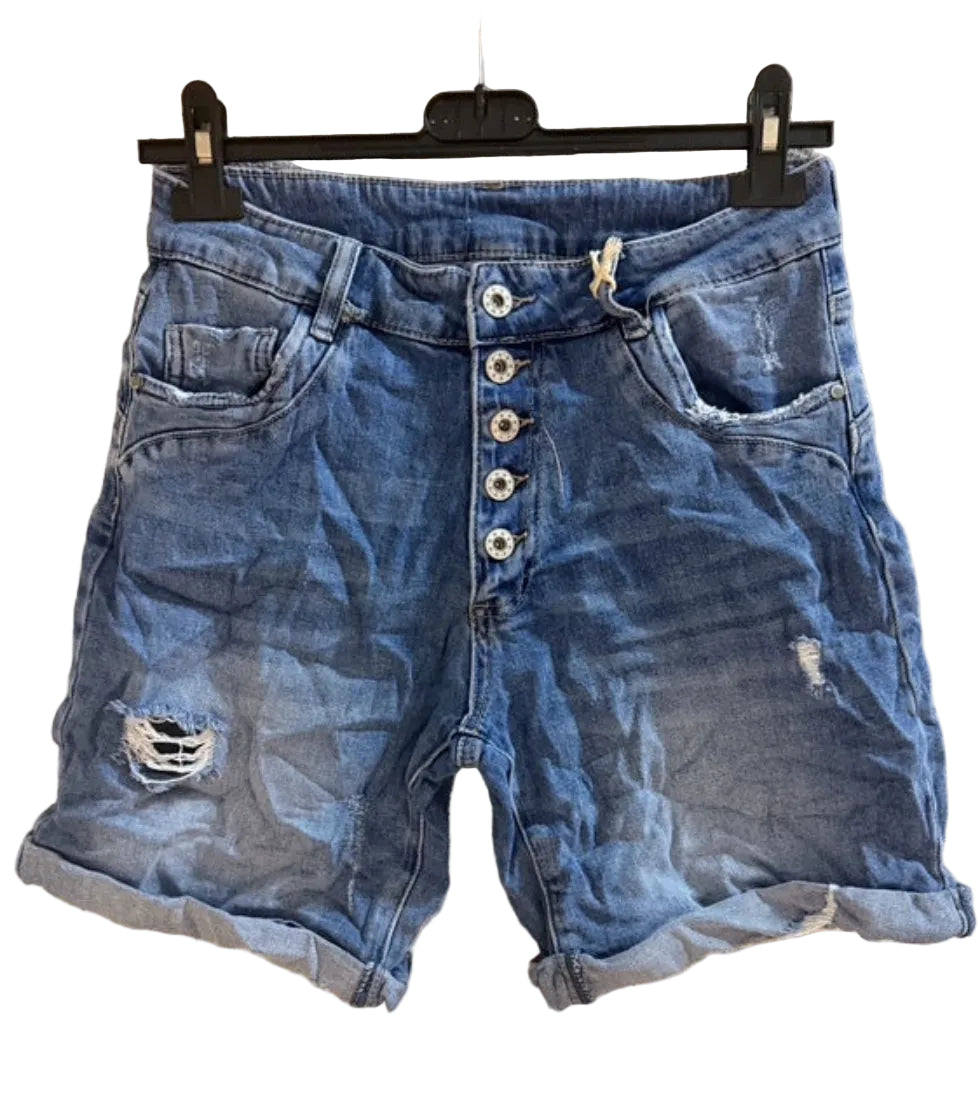 Blue denim shorts with button details 