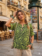 Cotton green top with feature button