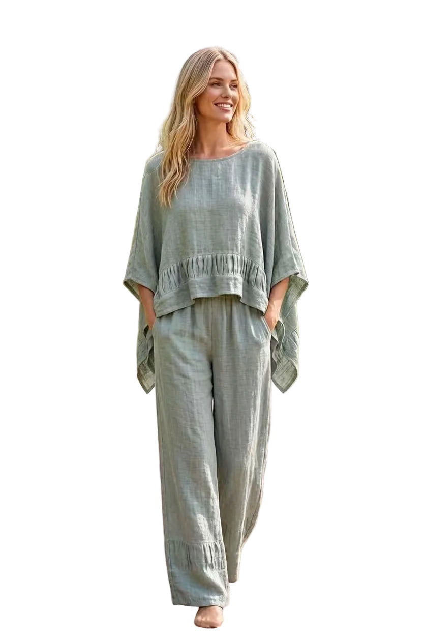 Linen mix top in duck green