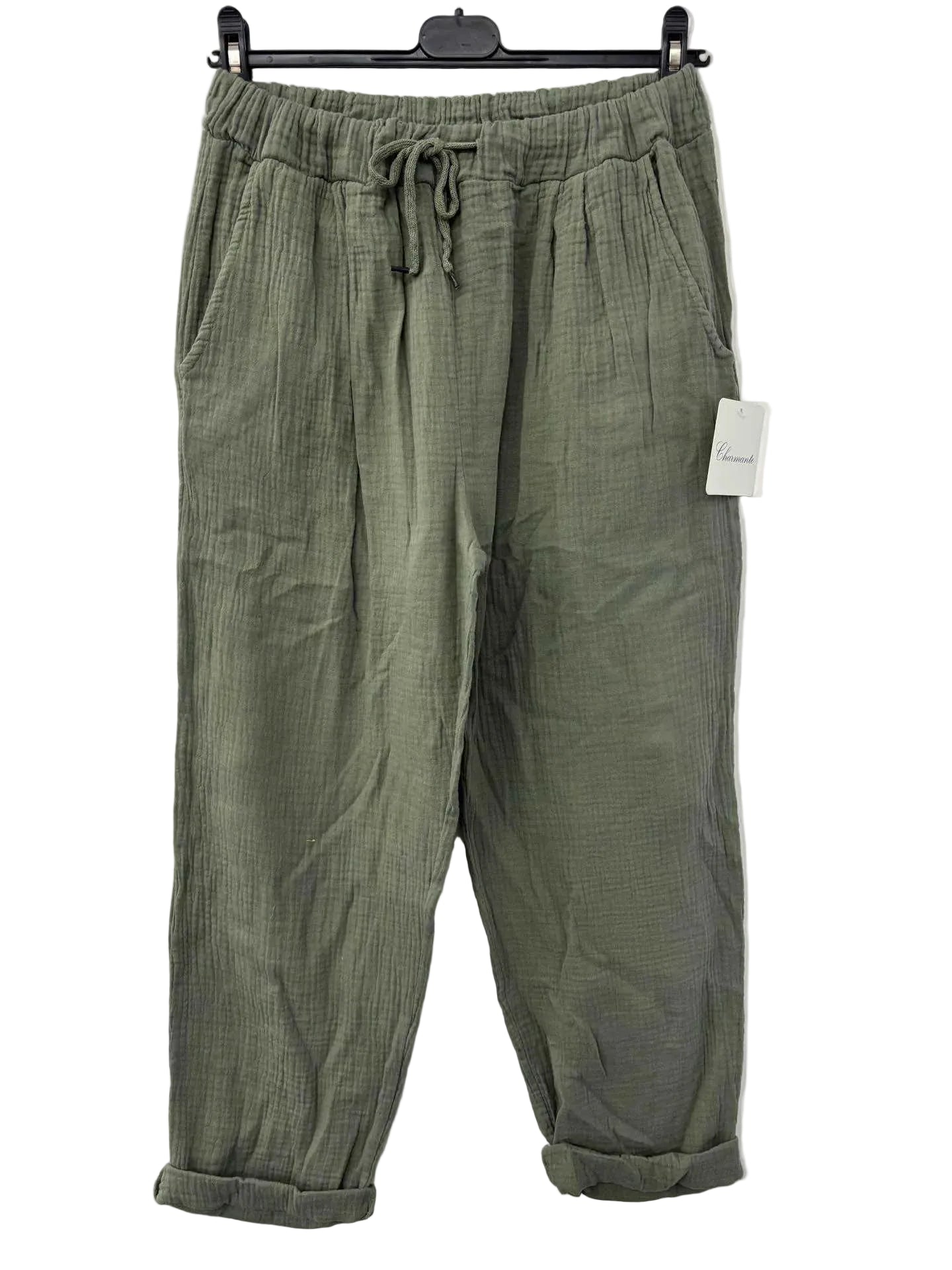 Khaki cotton gauze trousers