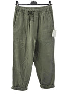 Khaki cotton gauze trousers