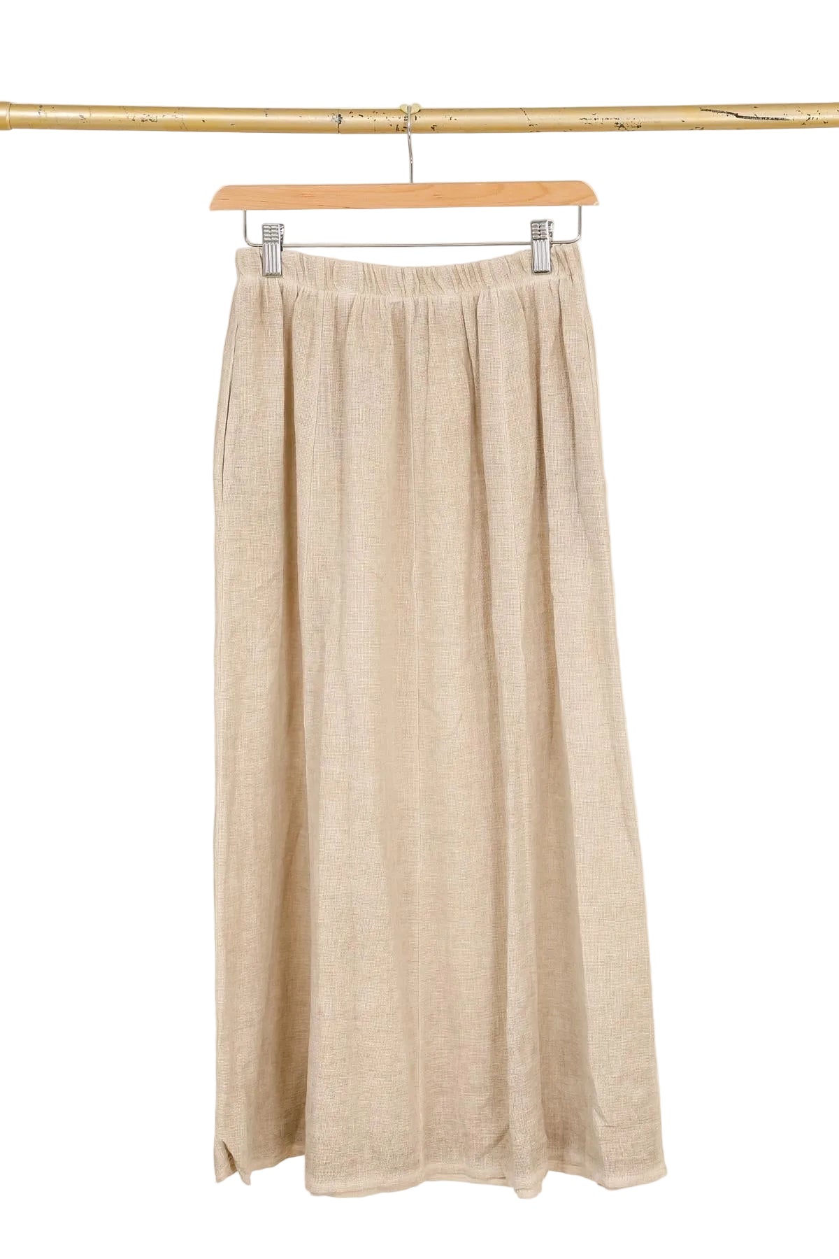 Beige linen skirt with white background